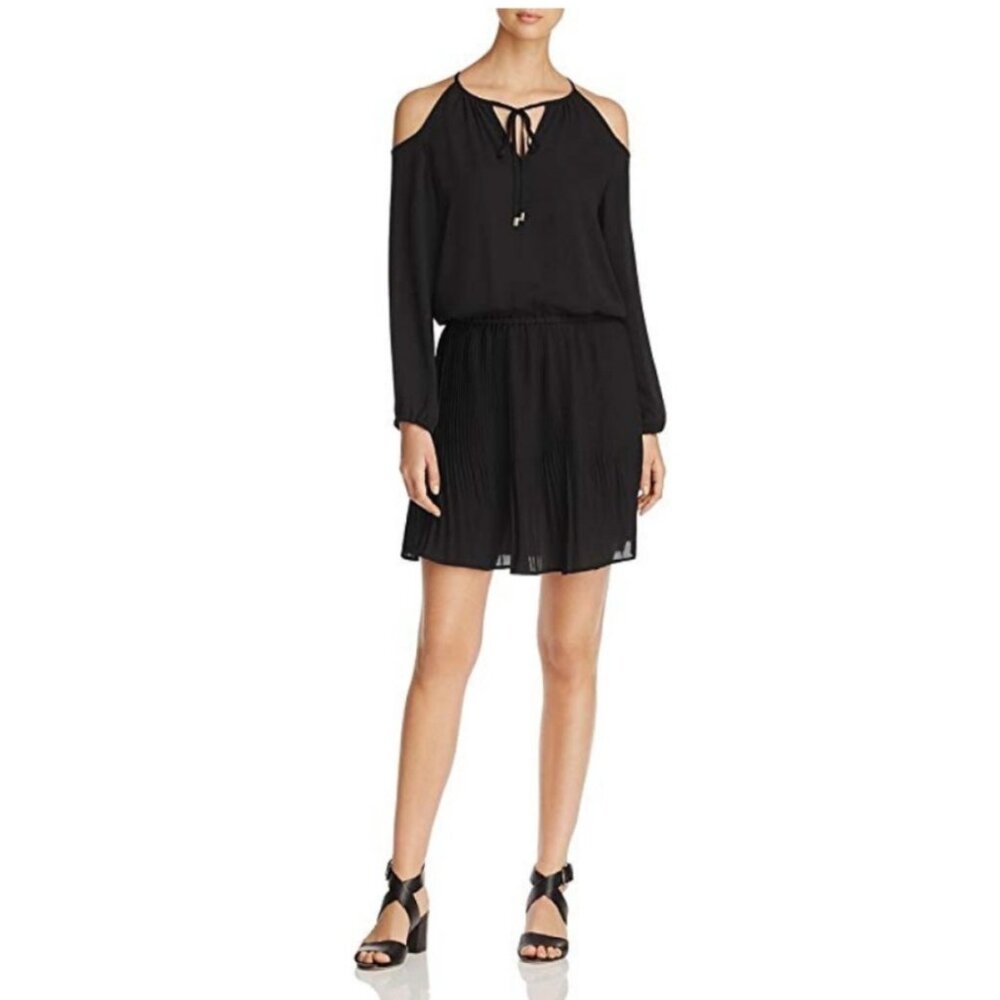 ALISON ANDREWS Black Cold Shoulder Pleated Mini Dress - Size M / NWT